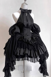 Desire Snake Halterneck Multi-layer Ruffle Lace Gothic Lolita Dress 2 Colors